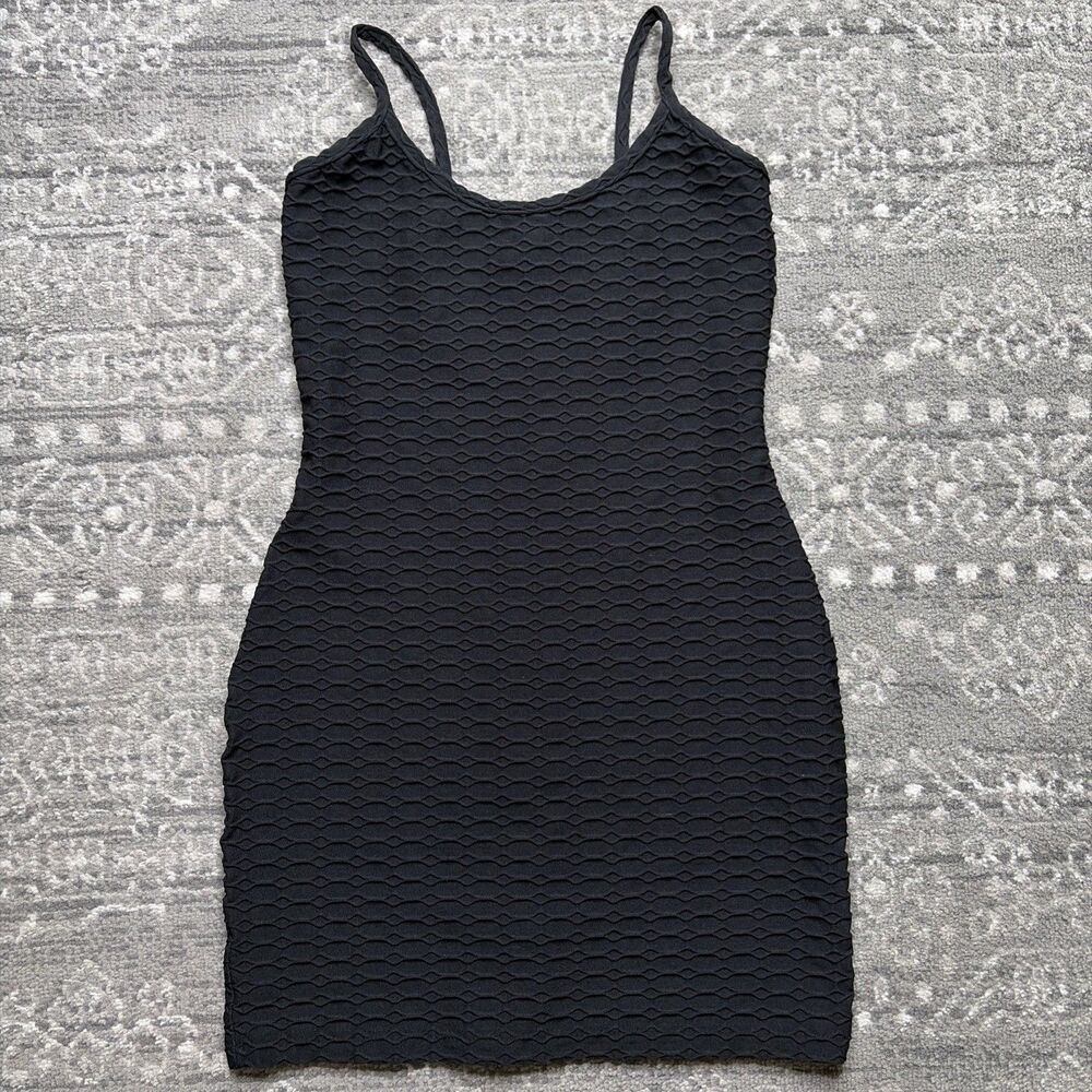 Y2K Moda International Black Textured Bodycon Mini Dress Medium Spaghetti Straps